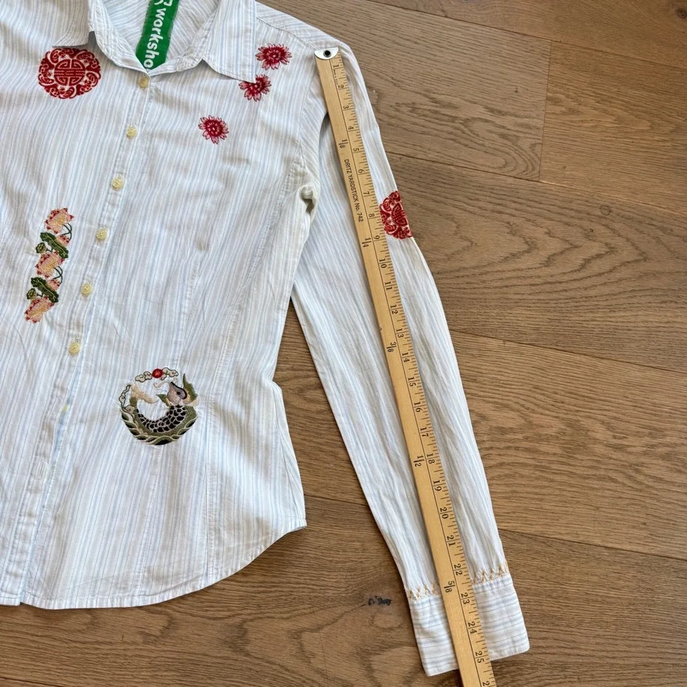 Johnny Was 3J Workshop Embroidered Pinstripe Button Down Shirt Womens Small - Picture 6 of 8
